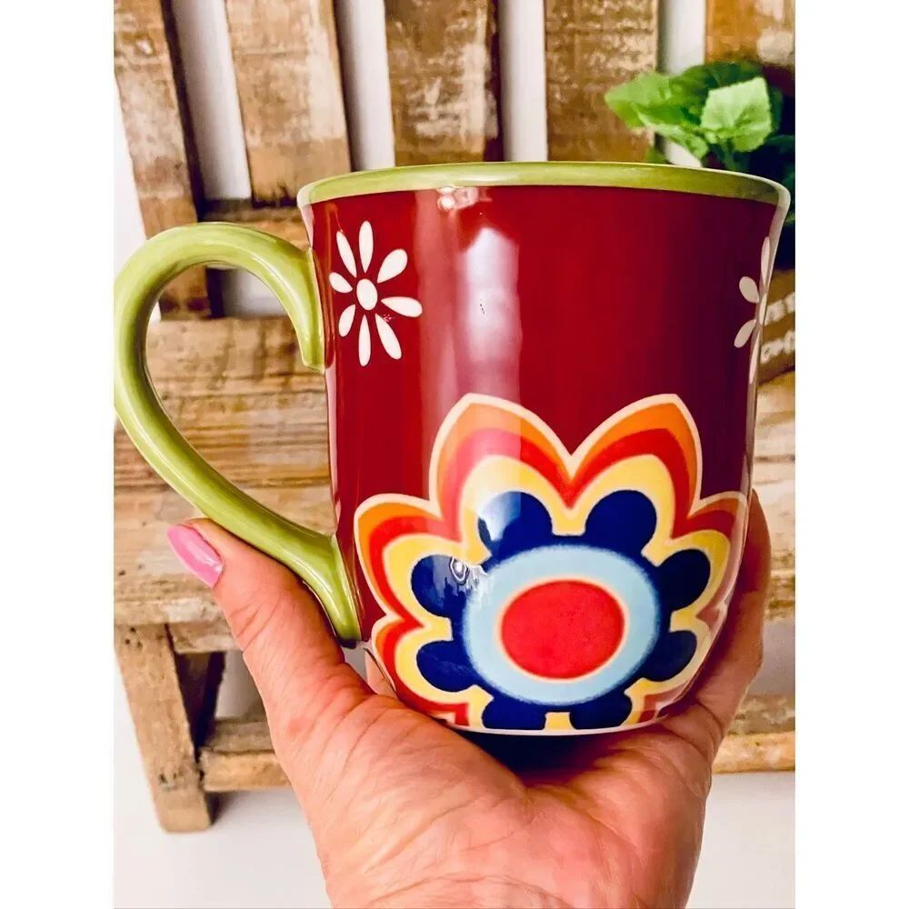 NWT Gorgeous Pier 1 Red Blue Ironstone MEXICALI Floral Rustic Coffee Mug - Picture 15 of 16